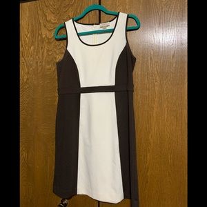 Brown and cream classic sheath dress